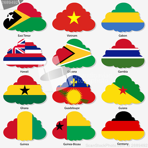 Image of Set  Flags of world sovereign states in  form  clouds. Vector il