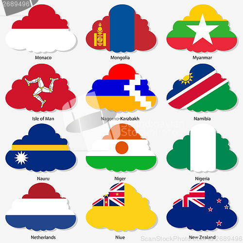 Image of Set  Flags of world sovereign states in  form  clouds. Vector il