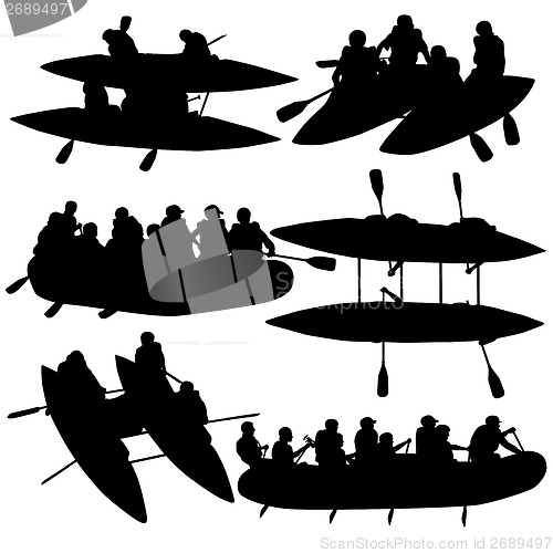 Image of Silhouette collection people rafters on boats,  catamaran and ka