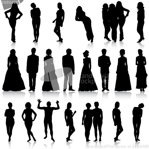 Image of Black silhouettes of beautiful mans and womans on white backgrou