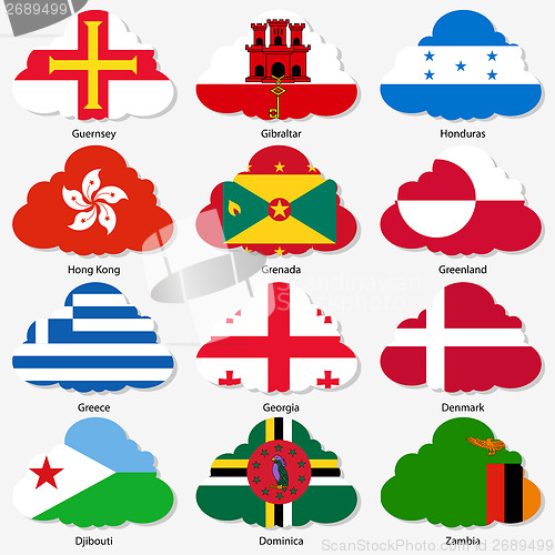 Image of Set  Flags of world sovereign states in  form  clouds. Vector il