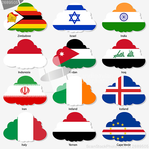 Image of Set  Flags of world sovereign states in  form  clouds. Vector il