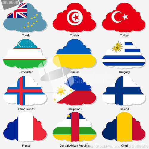 Image of Set  Flags of world sovereign states in  form  clouds. Vector il