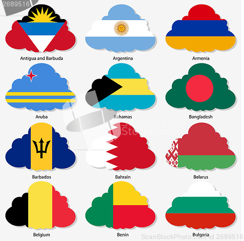 Image of Set  Flags of world sovereign states in  form  clouds. Vector il