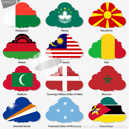 Image of Set  Flags of world sovereign states in  form  clouds. Vector il