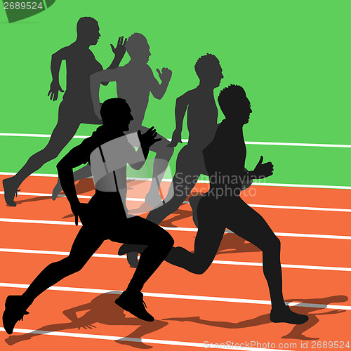 Image of Silhouettes, athletes running in the stadium. vector illustratio