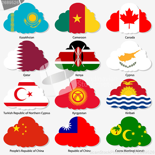 Image of Set  Flags of world sovereign states in  form  clouds. Vector il