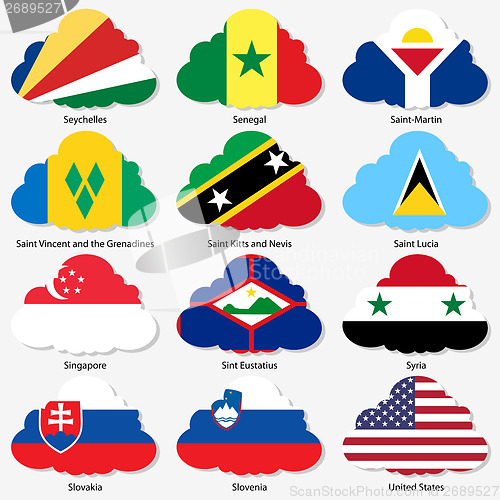 Image of Set  Flags of world sovereign states in  form  clouds. Vector il