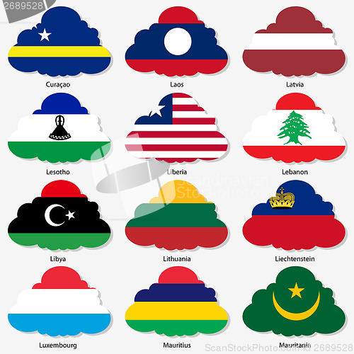 Image of Set  Flags of world sovereign states in  form  clouds. Vector il