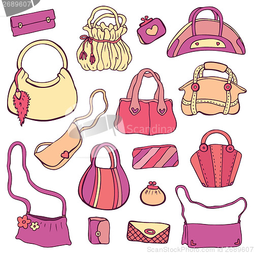 Image of Women's handbags. Hand drawn Vector Set