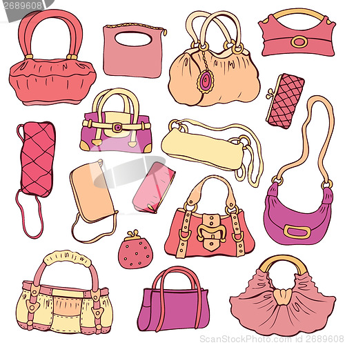 Image of Women's handbags. Hand drawn Vector Set