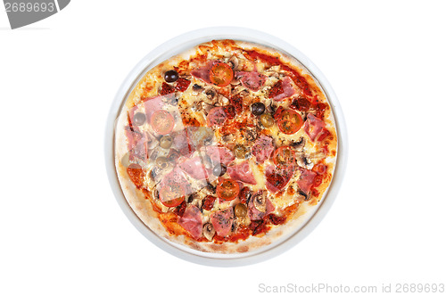 Image of pizza with ham and mushrooms