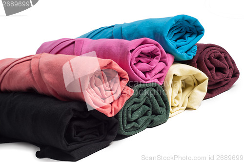 Image of Rolls of multicolored clothes