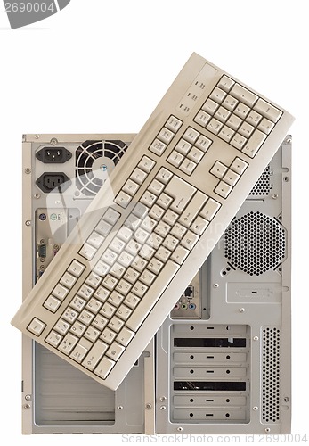 Image of old dirty computers and keybord