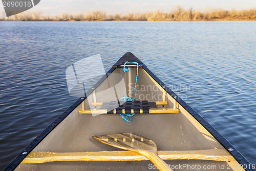 Image of canoe bow on lake