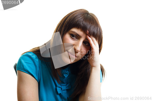 Image of tired girl on a chair on a white background