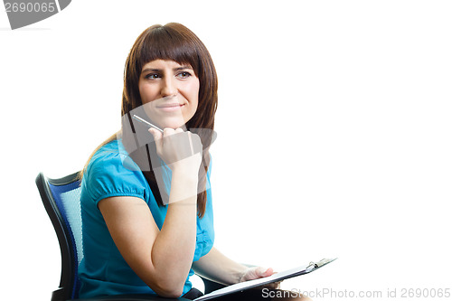 Image of attractive girl with a folder on a white background