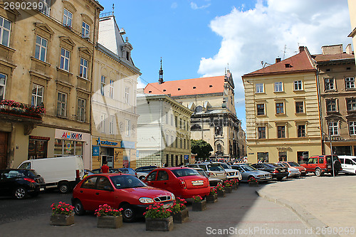 Image of street in Lvov with parked cars