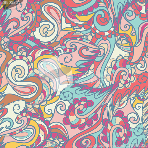 Image of Seamless wave hand-drawn pattern, waves background