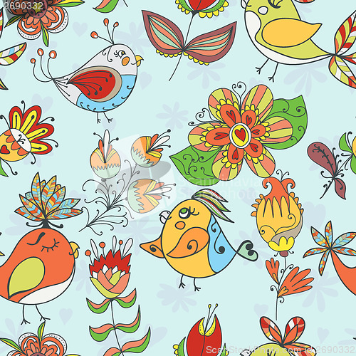 Image of Seamless texture with flowers and birds