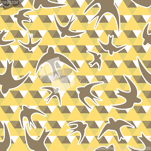 Image of Seamless texture with the swallows, and triangles