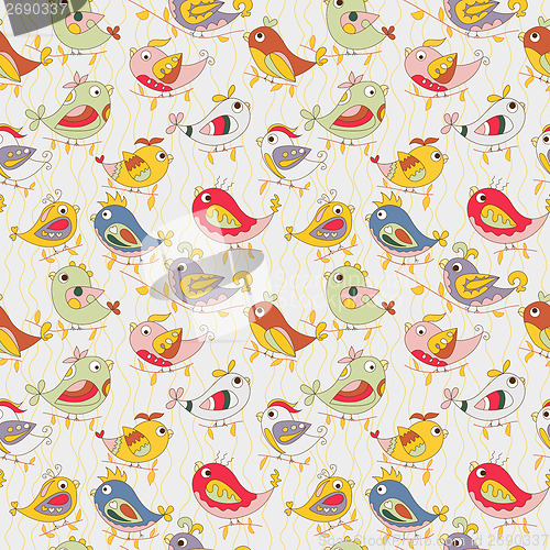Image of colorful parrots in jungle. funny seamless pattern