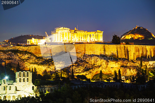 Image of Acropolis in the evening after sunset