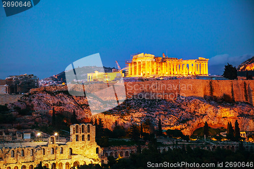 Image of Acropolis in the evening after sunset