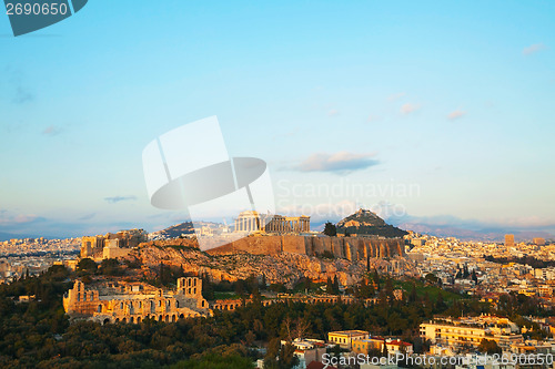 Image of Acropolis in Athens, Greece in the evening