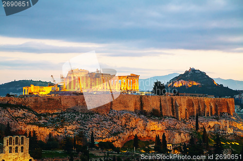 Image of Acropolis in the evening after sunset