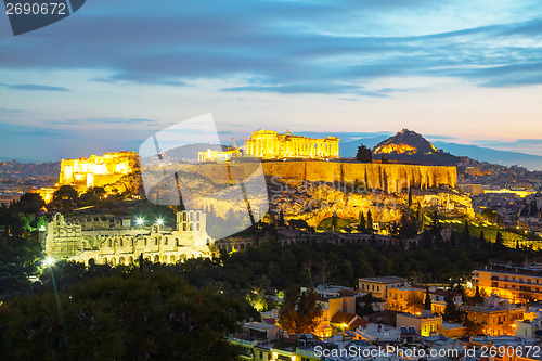 Image of Acropolis in the evening after sunset