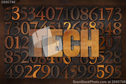 Image of tech word in wood type