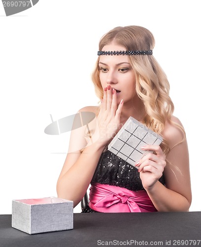 Image of beautiful young woman get gift