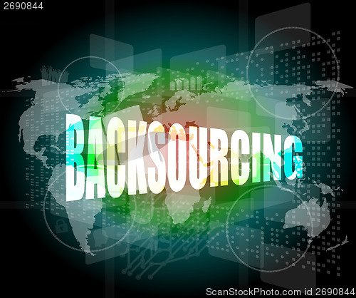 Image of word backsourcing on digital touch screen