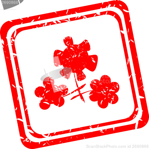 Image of flower symbol on red grunge web stamp