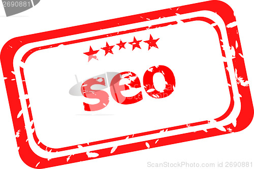 Image of SEO, search engine optimization red stamp isolated on white background