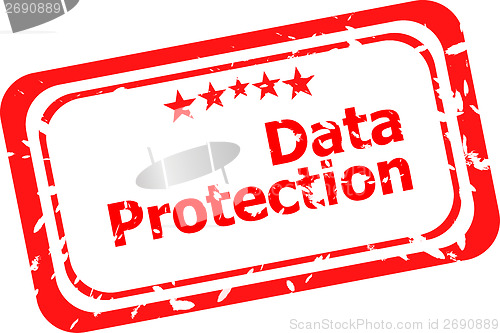 Image of data protection red rubber stamp over a white background