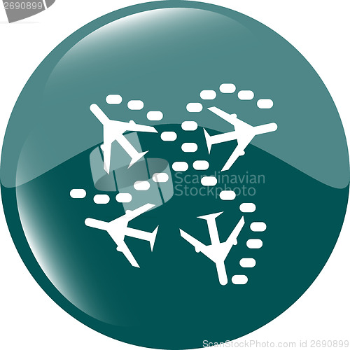 Image of Plane set on icon glossy button isolated on white