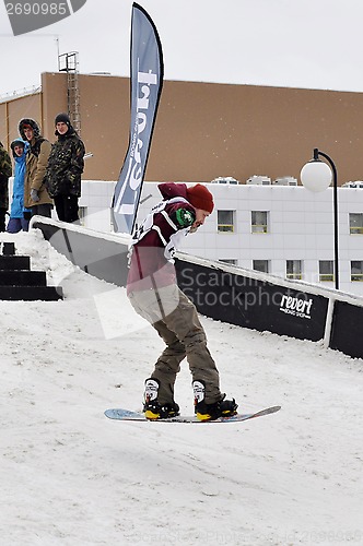 Image of Competitions of snowboarders in the city of Tyumen.