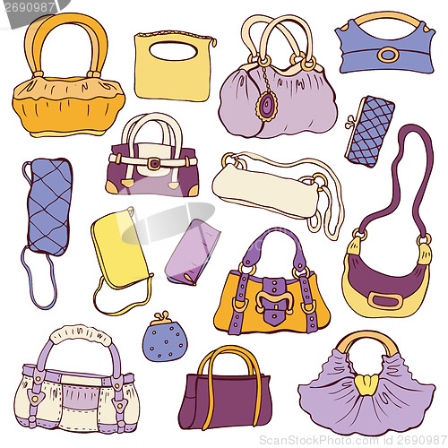 Image of Women's handbags. Hand drawn Vector Set