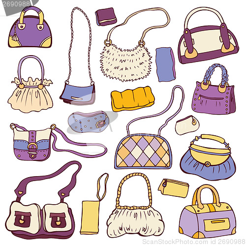 Image of Women's handbags. Hand drawn Vector Set