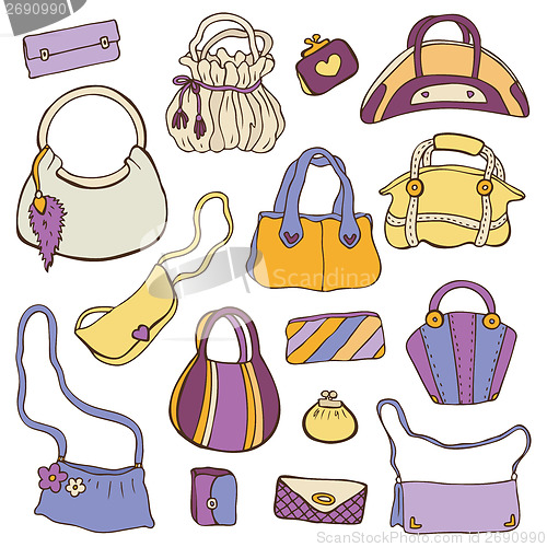 Image of Women's handbags. Hand drawn Vector Set