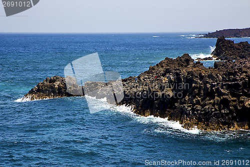 Image of people   coastline stone volcanic    sky cloud beach  and summer