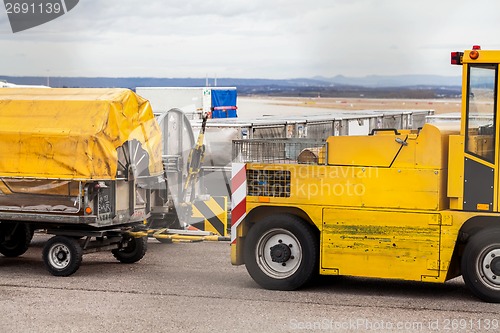 Image of Trolleys loaded with luggage at an airport