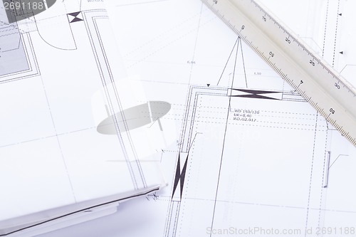 Image of architect blueprints equipment objects workplace