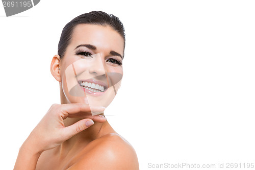 Image of beautiful young woman with perfect skin and soft makeup
