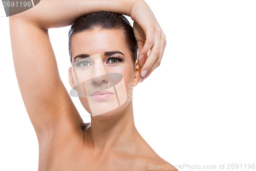 Image of beautiful young woman with perfect skin and soft makeup