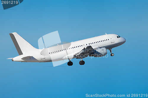 Image of Commercial airliner flying midair after takeoff