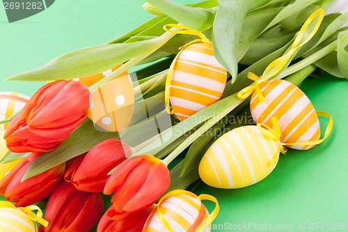 Image of Colourful red Easter still life