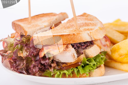 Image of Club sandwich with potato French fries